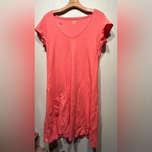 Horny Toad Coral Pink Dress Cotton Size L 10 12 Knee Length Casual Preppy